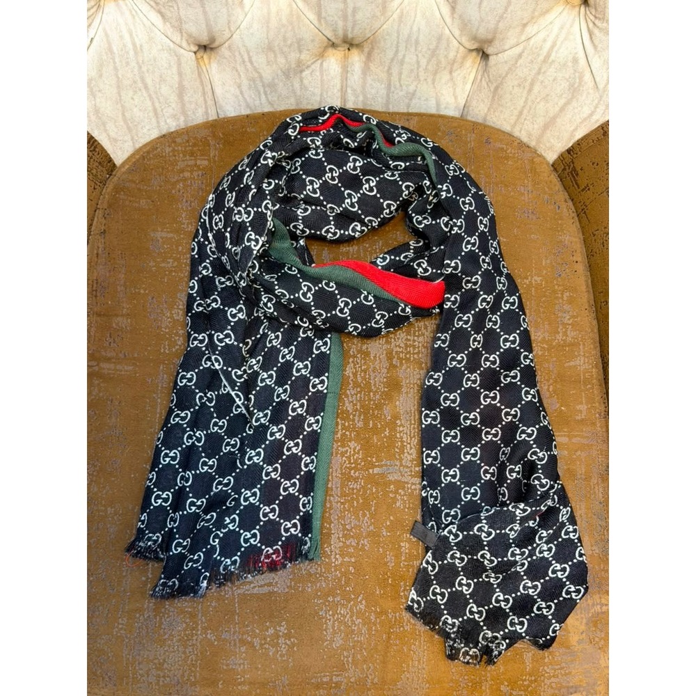 $299 flat sale Gucci GG Monogram Web Stripe Scarf Black Green Red Pink Logo
